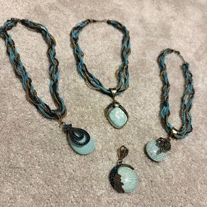 Aqua / blue / green statement necklace set of 3
